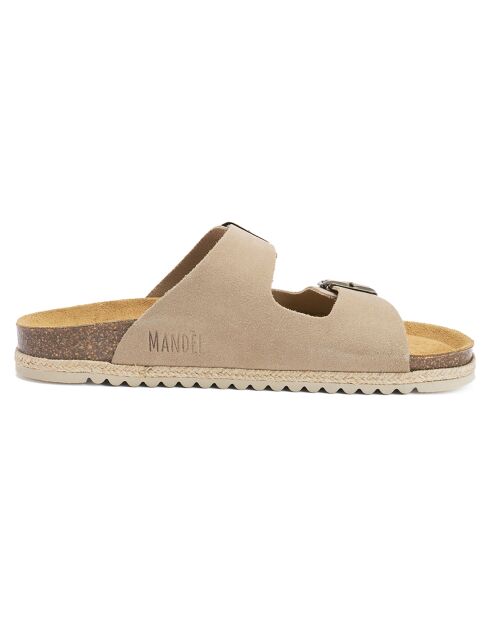 Mules en Velours de Cuir Alberto taupe