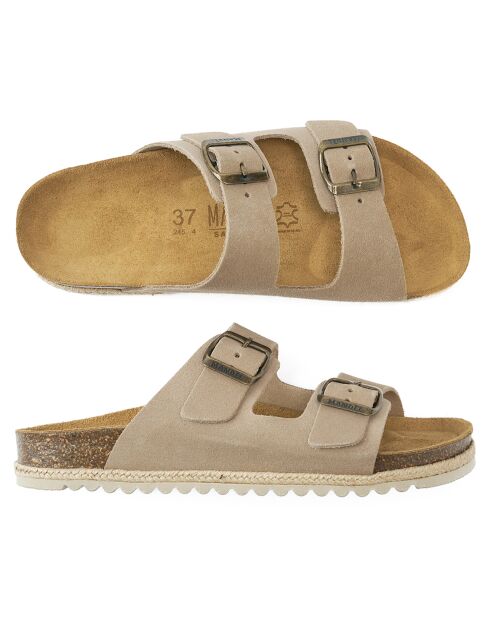 Mules en Velours de Cuir Alberto taupe