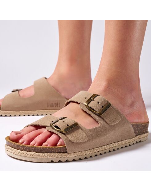 Mules en Velours de Cuir Alberto taupe