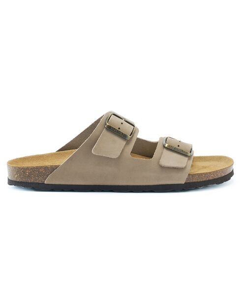 Mules en Velours de Cuir Alberto taupe