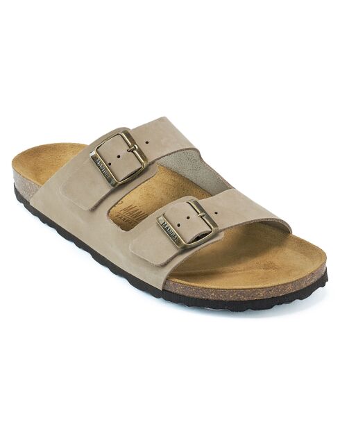 Mules en Velours de Cuir Alberto taupe