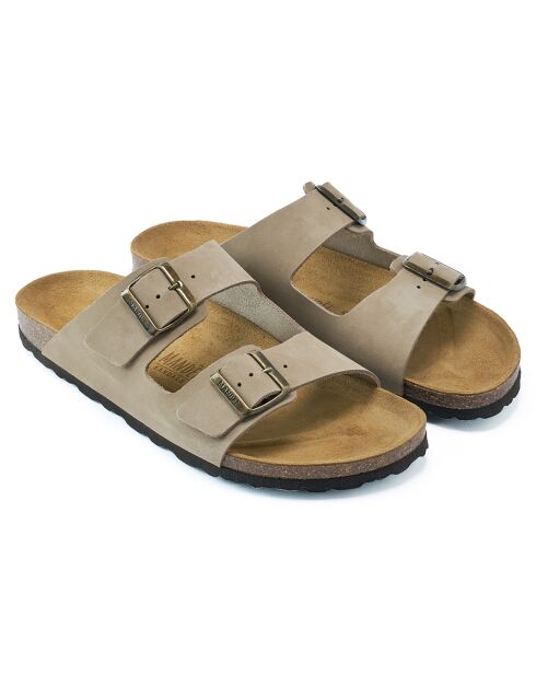 Mules en Velours de Cuir Alberto taupe