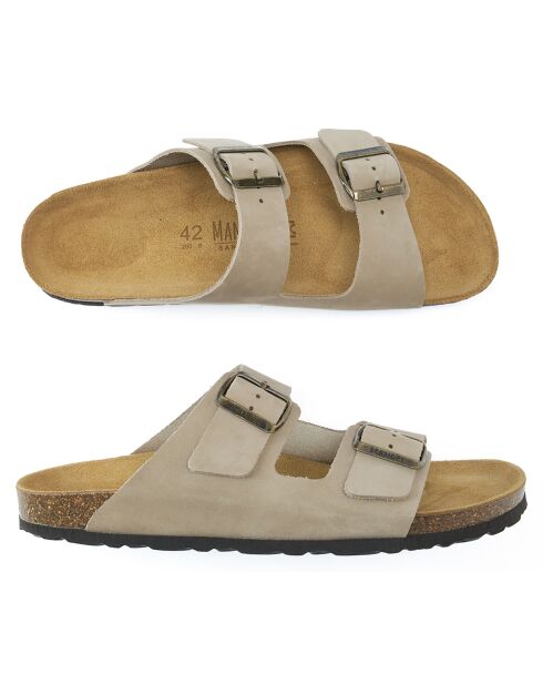 Mules en Velours de Cuir Alberto taupe
