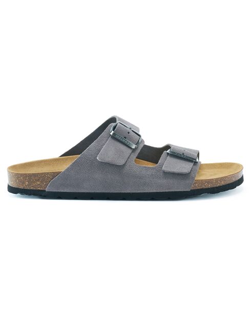 Mules en Velours de Cuir Alberto grises