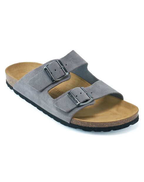 Mules en Velours de Cuir Alberto grises