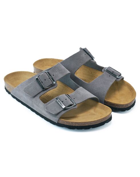 Mules en Velours de Cuir Alberto grises