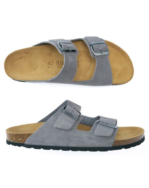 Mules en Velours de Cuir Alberto grises