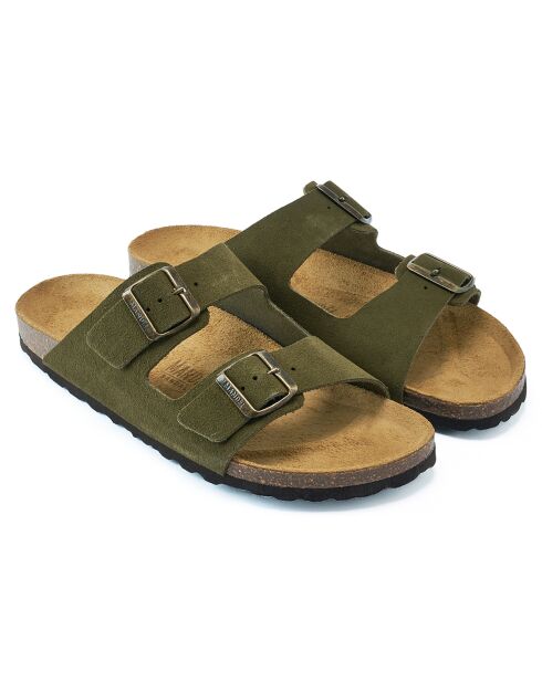 Mules en Velours de Cuir Alberto vertes