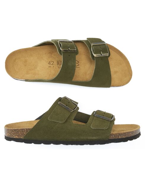 Mules en Velours de Cuir Alberto vertes