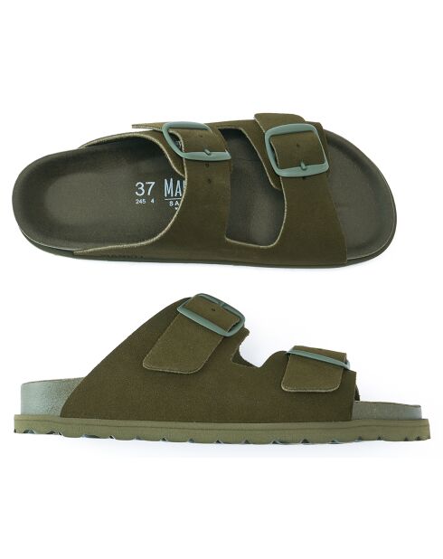 Mules en Velours de Cuir Ana vertes