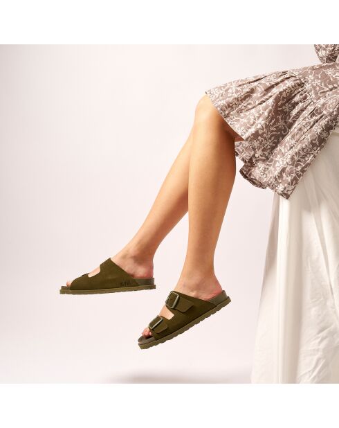 Mules en Velours de Cuir Ana vertes