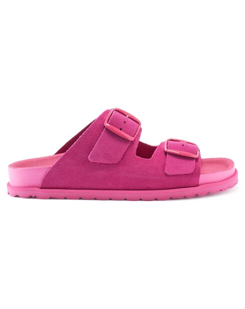 Mules en Velours de Cuir Ana fuchsia