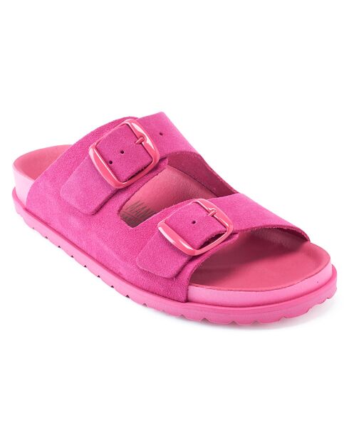 Mules en Velours de Cuir Ana fuchsia