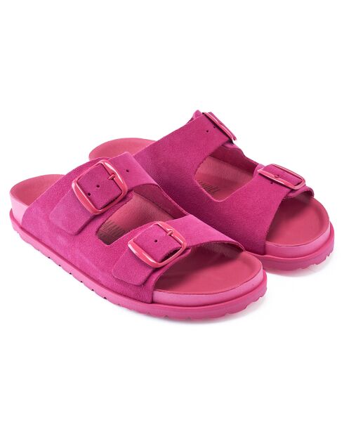Mules en Velours de Cuir Ana fuchsia