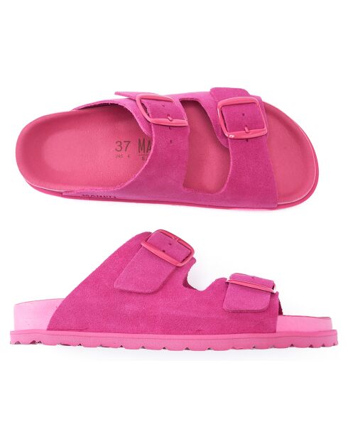 Mules en Velours de Cuir Ana fuchsia