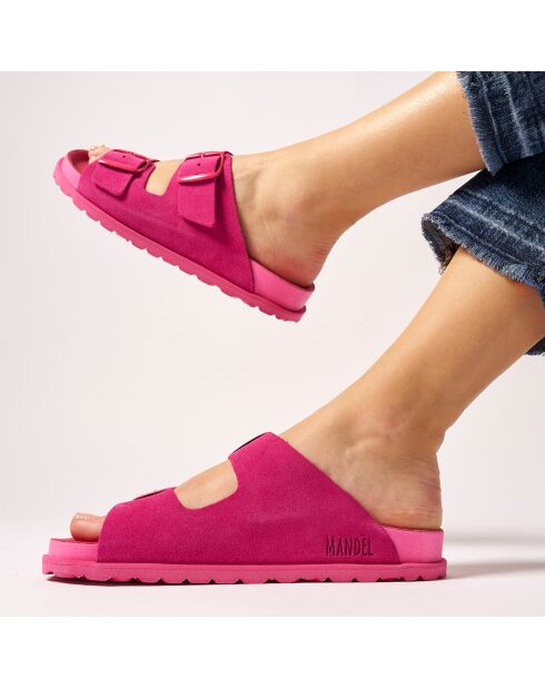 Mules en Velours de Cuir Ana fuchsia