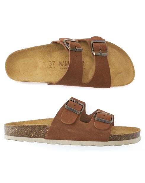 Mules en Velours de Cuir Gema marron