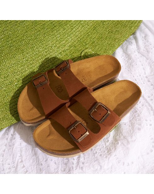 Mules en Velours de Cuir Gema marron
