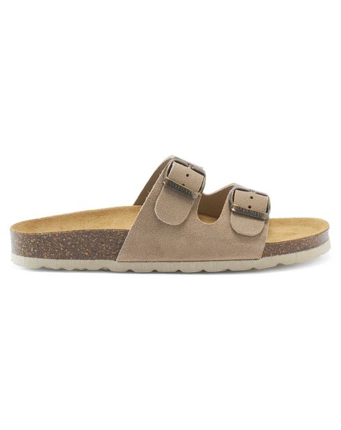 Mules en Velours de Cuir Gema taupe