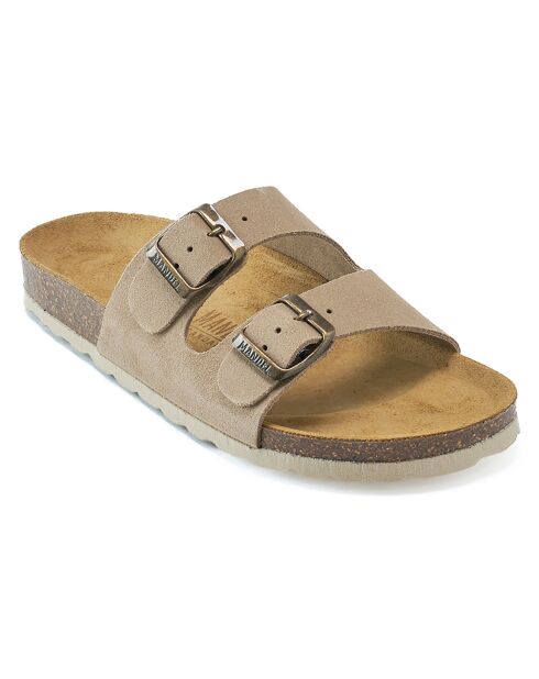Mules en Velours de Cuir Gema taupe