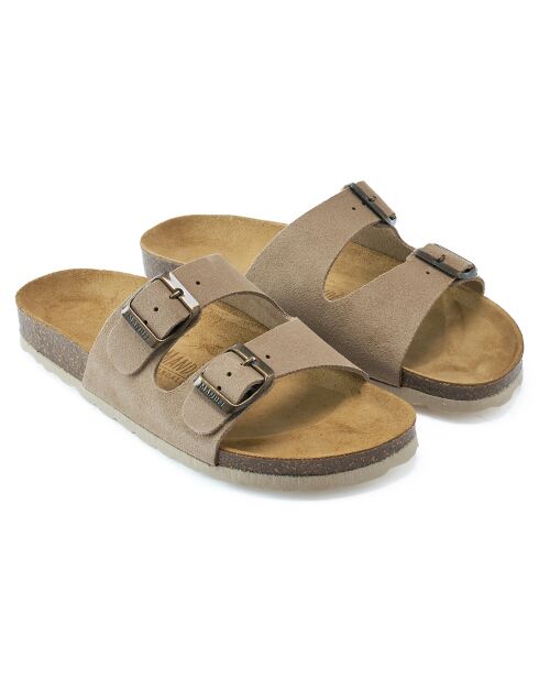Mules en Velours de Cuir Gema taupe