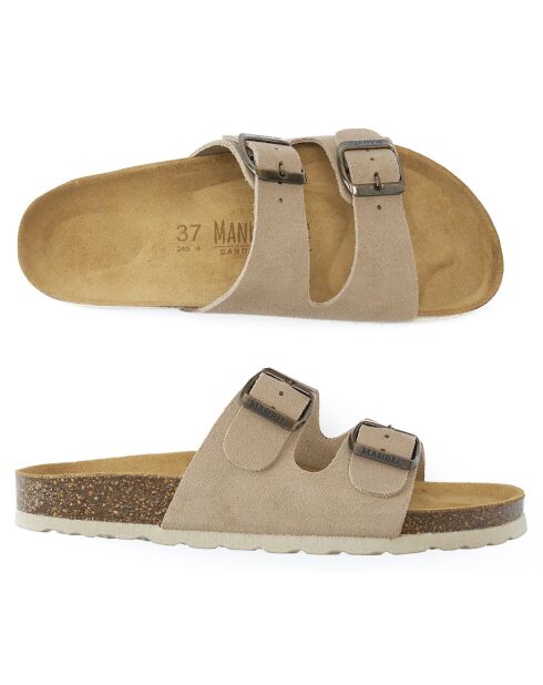 Mules en Velours de Cuir Gema taupe