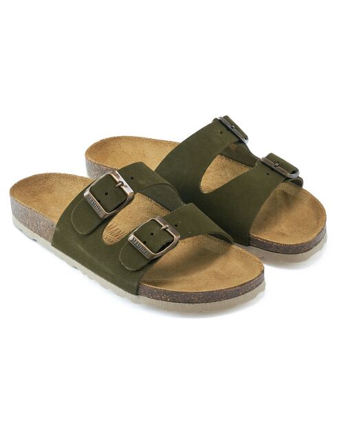 Mules en Velours de Cuir Gema vertes