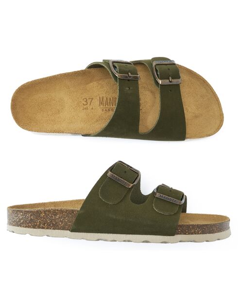 Grüne Gema Velvet Lederpantoletten