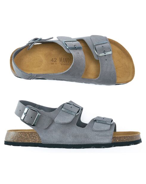 Graue Carlos Velvet Ledersandalen