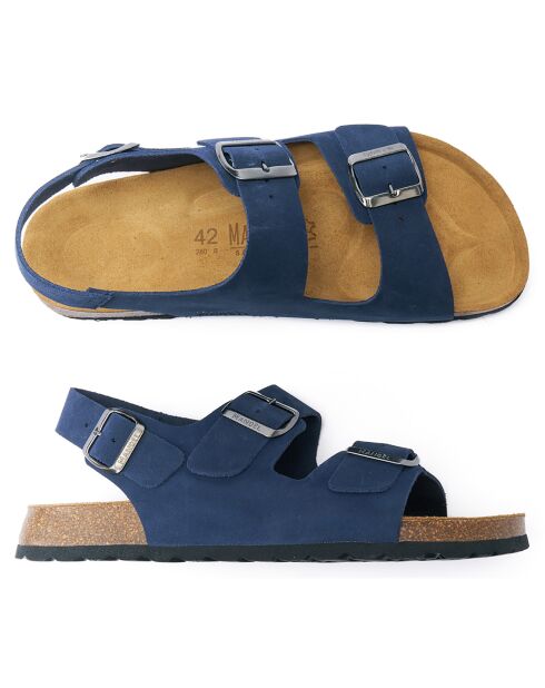 Sandales en Velours de Cuir Carlos bleu marine