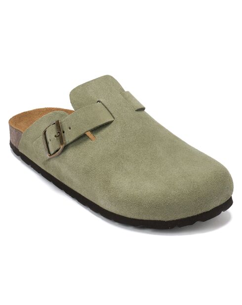 Zuecos Noé de piel aterciopelada verde