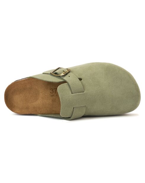 Zuecos Noé de piel aterciopelada verde