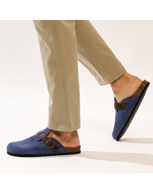 Sabots en Velours de Cuir Noé bleu denim