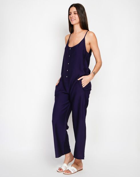 Marineblauwe jumpsuit van linnenmix Sofia