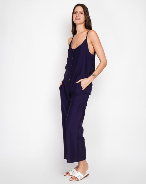 Marineblauwe jumpsuit van linnenmix Sofia