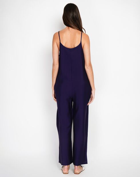 Marineblauwe jumpsuit van linnenmix Sofia