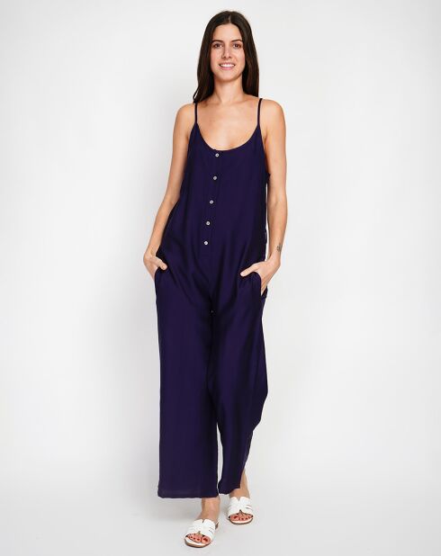 Marineblauwe jumpsuit van linnenmix Sofia