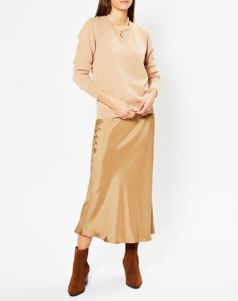 Pull 100% Cachemire Focon col V beige