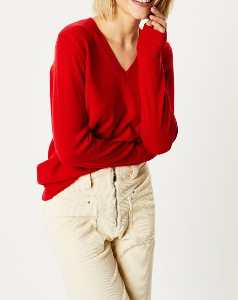 Pull 100% Cachemire Focon col V rouge