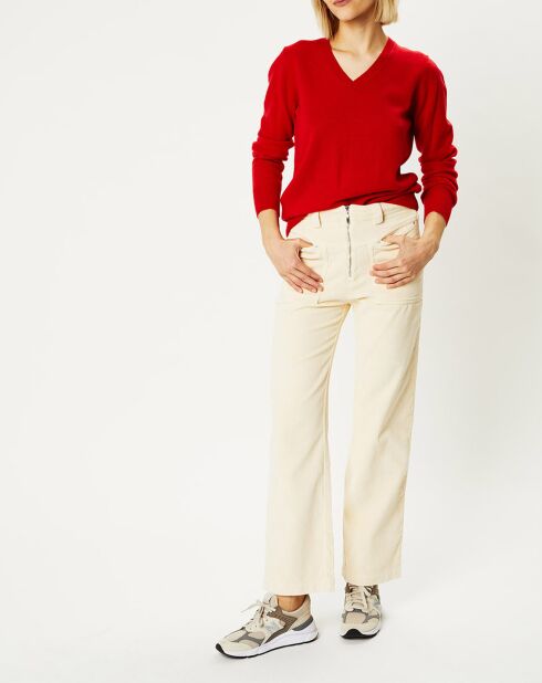 Pull 100% Cachemire Focon col V rouge