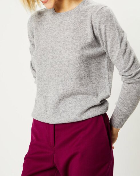 Pull 100% Cachemire Fabri col rond gris clair