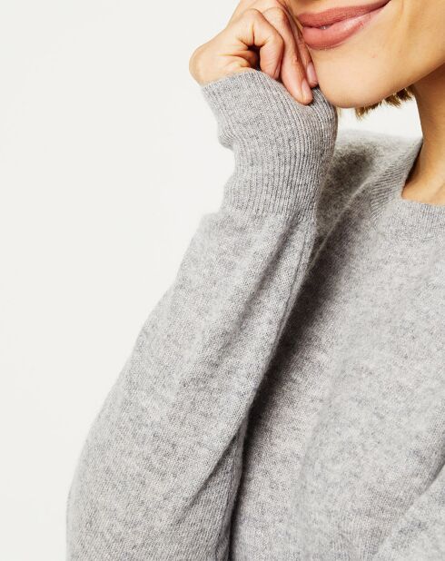 Pull 100% Cachemire Fabri col rond gris clair
