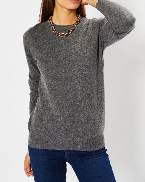 Pull 100% Cachemire Fabri col rond gris foncé