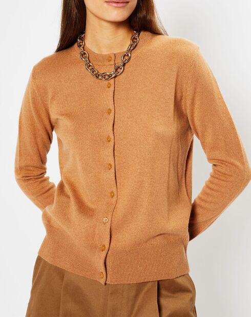 Cardigan 100% Cachemire Facao col rond camel