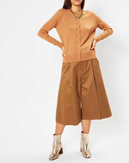 Cardigan 100% Cachemire Facao col rond camel
