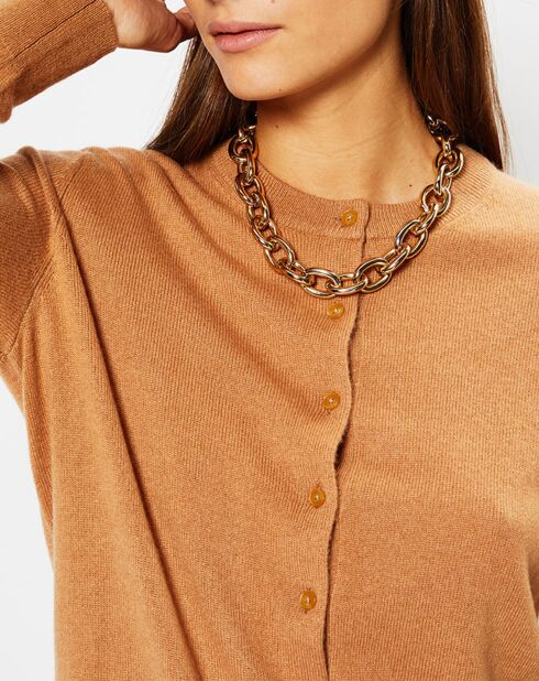 Cardigan 100% Cachemire Facao col rond camel