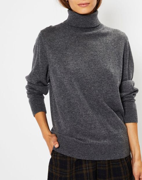 Pull 100% Cachemire Fobra col roulé gris moyen