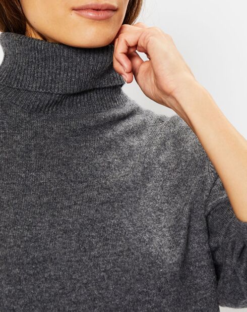 Pull 100% Cachemire Fobra col roulé gris moyen