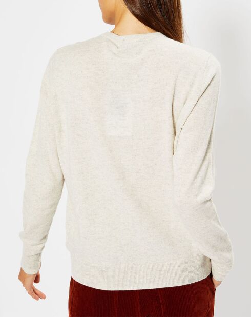 Cardigan 100% Cachemire Cacao col rond gris beige chiné