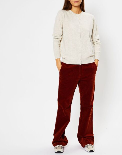 Cardigan 100% Cachemire Cacao col rond gris beige chiné